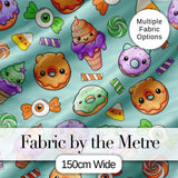 Cute Halloween Donuts Candy Eyeball Ice Cream Seamless Pattern Teal Background Digital Print Fabric by the Metre UK Sewing Quilting Textile