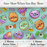 Cute Halloween Donuts Candy Eyeball Ice Cream Seamless Pattern Teal Background Digital Print Fabric by the Metre UK Sewing Quilting Textile