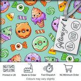 Cute Halloween Donuts Candy Eyeball Ice Cream Seamless Pattern Teal Background Digital Print Fabric by the Metre UK Sewing Quilting Textile