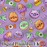 Halloween Donuts Candy Eyeball Ice Cream Seamless Pattern Lavender Background Digital Print Fabric by the Metre UK Sewing Quilting Textile