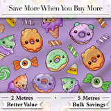 Halloween Donuts Candy Eyeball Ice Cream Seamless Pattern Lavender Background Digital Print Fabric by the Metre UK Sewing Quilting Textile