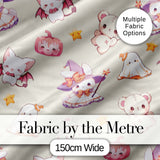 Kawaii Halloween Bunny Witch Ghost Pumpkin Seamless Pattern Cream Background Digital Print Fabric by the Metre UK Sewing Quilting Textile