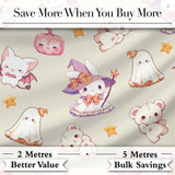 Kawaii Halloween Bunny Witch Ghost Pumpkin Seamless Pattern Cream Background Digital Print Fabric by the Metre UK Sewing Quilting Textile