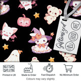 Kawaii Halloween Bunny Witch Ghost Pumpkin Seamless Pattern Black Background Digital Print Fabric by the Metre UK Sewing Quilting Textile