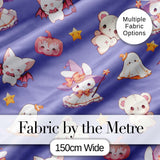 Cute  Halloween Bunny Witch Ghost Pumpkin Seamless Pattern Purple Background Digital Print Fabric by the Metre UK Sewing Quilting Textile