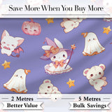 Cute  Halloween Bunny Witch Ghost Pumpkin Seamless Pattern Purple Background Digital Print Fabric by the Metre UK Sewing Quilting Textile