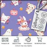 Cute  Halloween Bunny Witch Ghost Pumpkin Seamless Pattern Purple Background Digital Print Fabric by the Metre UK Sewing Quilting Textile