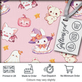 Cute Halloween Bunny Witch Ghost Pumpkin Seamless Pattern Blush Pink Background Digital Print Fabric by the Metre UK Sewing Quilting Textile