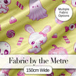 Cute  Halloween Bunny Ghost Candy Pumpkin Seamless Pattern Yellow Background Digital Print Fabric by the Metre UK Sewing Quilting Textile