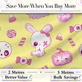 Cute  Halloween Bunny Ghost Candy Pumpkin Seamless Pattern Yellow Background Digital Print Fabric by the Metre UK Sewing Quilting Textile