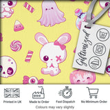 Cute  Halloween Bunny Ghost Candy Pumpkin Seamless Pattern Yellow Background Digital Print Fabric by the Metre UK Sewing Quilting Textile