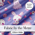 Cute  Halloween Bunny Ghost Candy Pumpkin Seamless Pattern Purple Background Digital Print Fabric by the Metre UK Sewing Quilting Textile