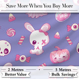 Cute  Halloween Bunny Ghost Candy Pumpkin Seamless Pattern Purple Background Digital Print Fabric by the Metre UK Sewing Quilting Textile