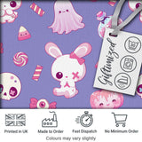 Cute  Halloween Bunny Ghost Candy Pumpkin Seamless Pattern Purple Background Digital Print Fabric by the Metre UK Sewing Quilting Textile