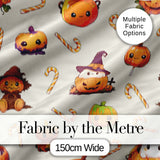 Cute Kawaii Halloween Pumpkin Candy Scarecrow Seamless Pattern Cream Background Digital Print Fabric by the Metre UK Sewing Quilting Textile
