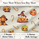 Cute Kawaii Halloween Pumpkin Candy Scarecrow Seamless Pattern Cream Background Digital Print Fabric by the Metre UK Sewing Quilting Textile