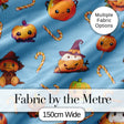 Cute Kawaii Halloween Pumpkin Candy Scarecrow Seamless Pattern Blue Background Digital Print Fabric by the Metre UK Sewing Quilting Textile