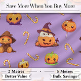 Cute  Halloween Pumpkin Candy Scarecrow Seamless Pattern Purple Background Digital Print Fabric by the Metre UK Sewing Quilting Textile