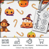 Cute Kawaii Halloween Pumpkin Candy Scarecrow Seamless Pattern Grey Background Digital Print Fabric by the Metre UK Sewing Quilting Textile