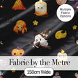 Cute Kawaii Witch Spider Candle Moon Seamless Pattern Black Background Digital Print Fabric by the Metre UK Sewing Quilting Textile
