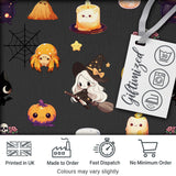 Cute Kawaii Witch Spider Candle Moon Seamless Pattern Black Background Digital Print Fabric by the Metre UK Sewing Quilting Textile