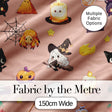 Cute Kawaii Witch Spider Candle Moon Seamless Pattern Peach Background Digital Print Fabric by the Metre UK Sewing Quilting Textile
