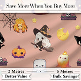 Cute Kawaii Witch Spider Candle Moon Seamless Pattern Peach Background Digital Print Fabric by the Metre UK Sewing Quilting Textile