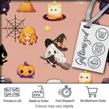Cute Kawaii Witch Spider Candle Moon Seamless Pattern Peach Background Digital Print Fabric by the Metre UK Sewing Quilting Textile