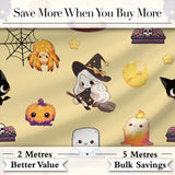 Cute  Witch Spider Candle Moon Halloween Seamless Pattern Yellow Background Digital Print Fabric by the Metre UK Sewing Quilting Textile