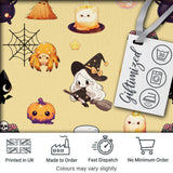 Cute  Witch Spider Candle Moon Halloween Seamless Pattern Yellow Background Digital Print Fabric by the Metre UK Sewing Quilting Textile