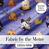 Cute  Witch Spider Candle Moon Halloween Seamless Pattern Purple Background Digital Print Fabric by the Metre UK Sewing Quilting Textile