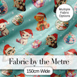 Cute Christmas Cats Teddy Bear Baubles on Teal Background Seamless Pattern Digital Print Fabric by the Metre UK Sewing Quilting Textile