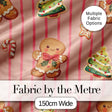 Gingerbread Man Cookies Candy Cane on Pink Stripe Background Seamless Pattern Digital Print Fabric by the Metre UK Sewing Quilting Textile