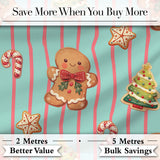 Gingerbread Man Cookies Candy Cane on Mint Stripe Background Seamless Pattern Digital Print Fabric by the Metre UK Sewing Quilting Textile