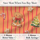 Gingerbread Man Cookies Candy Cane on Orange Stripe Background Seamless Pattern Digital Print Fabric by the Metre UK Sewing Quilting Textile