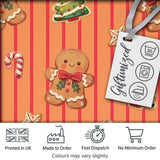 Gingerbread Man Cookies Candy Cane on Orange Stripe Background Seamless Pattern Digital Print Fabric by the Metre UK Sewing Quilting Textile