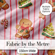 Gingerbread Man Cookies on Soft Blush Pink Stripe Background Seamless Pattern Digital Print Fabric by the Metre UK Sewing Quilting Textile
