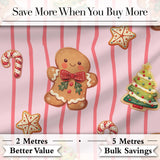 Gingerbread Man Cookies on Soft Blush Pink Stripe Background Seamless Pattern Digital Print Fabric by the Metre UK Sewing Quilting Textile