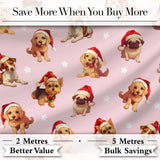 Christmas Puppies Santa Hat on Pastel Pink Star Background Seamless Pattern Digital Print Fabric by the Metre UK Sewing Quilting Textile
