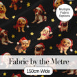 Cute Christmas Puppies Santa Hat on Black Star Background Seamless Pattern Digital Print Fabric by the Metre UK Sewing Quilting Textile