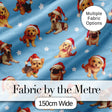 Cute Christmas Puppies Santa Hat on Sky Blue Star Background Seamless Pattern Digital Print Fabric by the Metre UK Sewing Quilting Textile
