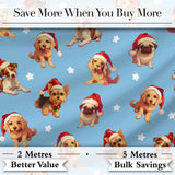 Cute Christmas Puppies Santa Hat on Sky Blue Star Background Seamless Pattern Digital Print Fabric by the Metre UK Sewing Quilting Textile