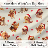 Cute Christmas Puppies Santa Hat on Light Cream Background Seamless Pattern Digital Print Fabric by the Metre UK Sewing Quilting Textile