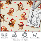 Cute Christmas Puppies Santa Hat on Light Cream Background Seamless Pattern Digital Print Fabric by the Metre UK Sewing Quilting Textile