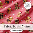 Cute Christmas Puppies Santa Hat on Warm Coral Pink Background Seamless Pattern Digital Print Fabric by the Metre UK Sewing Quilting Textile