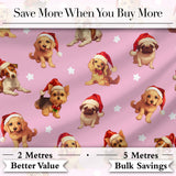 Cute Christmas Puppies Santa Hat on Dusty Pink Background Seamless Pattern Digital Print Fabric by the Metre UK Sewing Quilting Textile