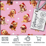 Cute Christmas Puppies Santa Hat on Dusty Pink Background Seamless Pattern Digital Print Fabric by the Metre UK Sewing Quilting Textile
