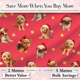 Cute Christmas Puppies Santa Hat on Bright Red Background Seamless Pattern Digital Print Fabric by the Metre UK Sewing Quilting Textile