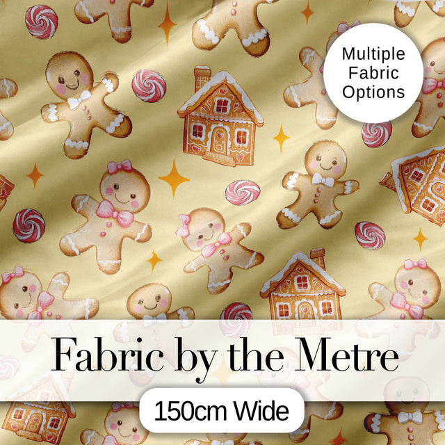 Cute Gingerbread Cookies Candy House on Warm Beige Background Seamless Pattern Digital Print Fabric by the Metre UK Sewing Quilting Textile