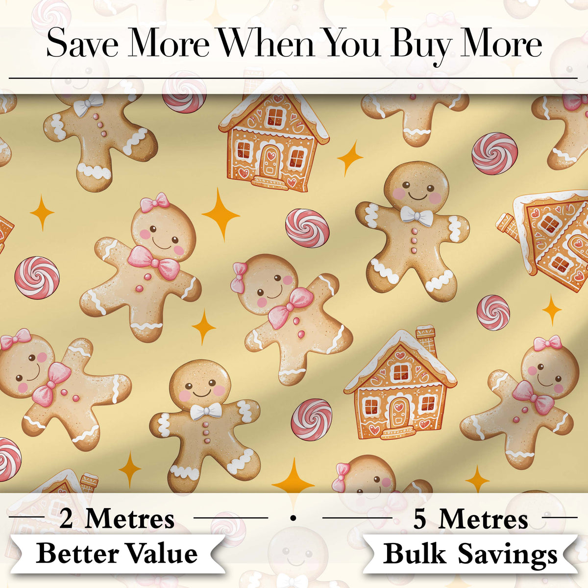 Cute Gingerbread Cookies Candy House on Warm Beige Background Seamless Pattern Digital Print Fabric by the Metre UK Sewing Quilting Textile